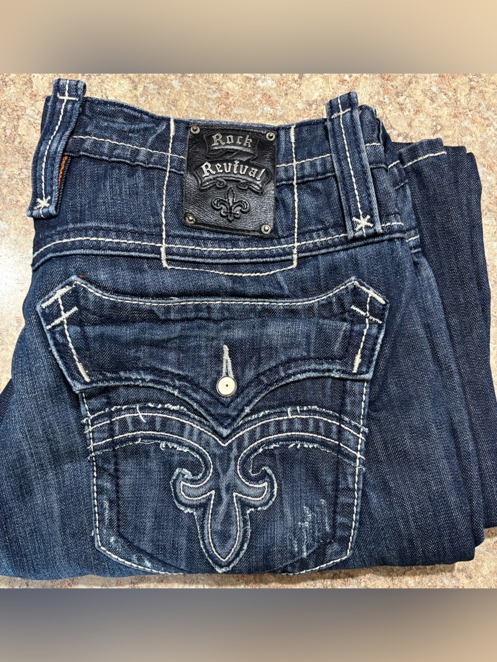 Rock Revival Men’s Indigo Blue Embroidered Pocket Jeans